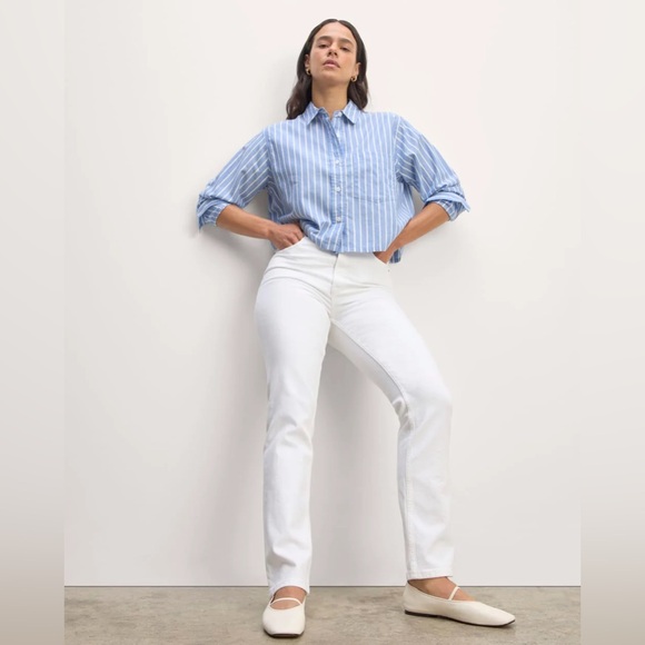 Everlane The Way Short Shirt Silky Cotton Striped Blue White XS - Picture 2 of 11